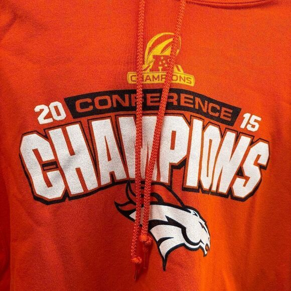 NFL Denver Broncos Conference Champions 2015 Orange Hoodie Size Large - Picture 2 of 4